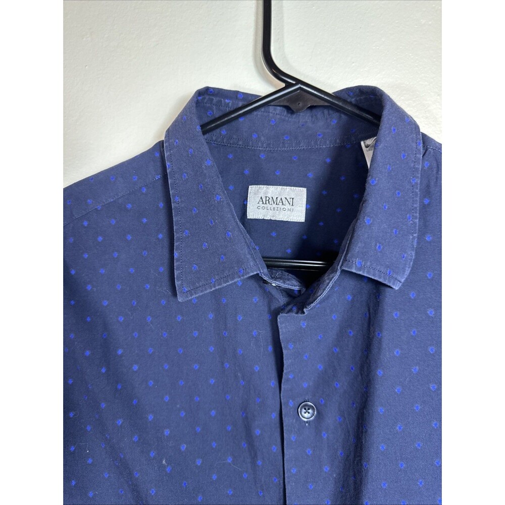 Armani Collezioni Navy Long Sleeve Button Shirt L Large Dotted Men’s